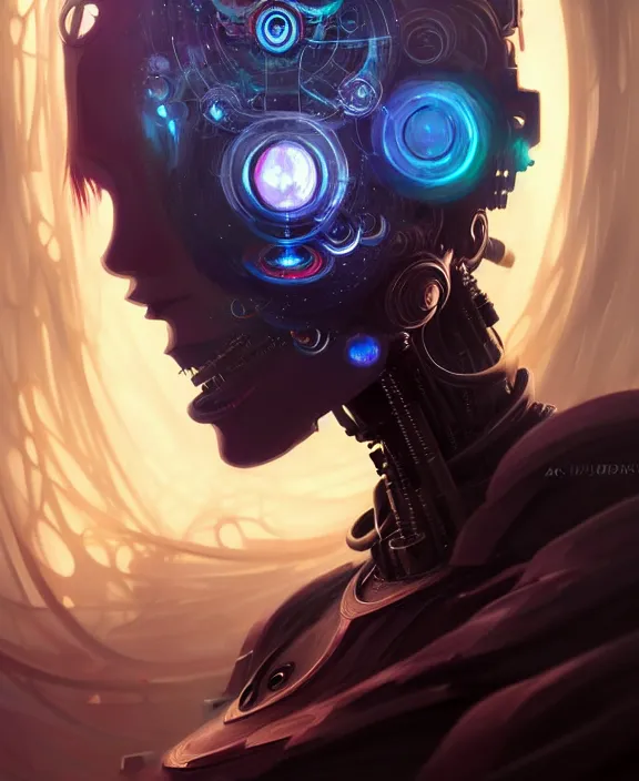 Image similar to whirlwind souls rushing inside metaverse, half body, tiara, robotic, android, cyborg, cyberpunk face, steampunk, by loish, d & d, fantasy, intricate, elegant, highly detailed, colorful, vivid color, digital painting, artstation, concept art, art by artgerm and greg rutkowski and ruan jia