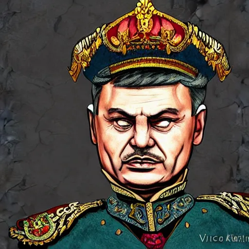 Image similar to id photo of a viktor orban in emperor outfit, art by victor stabin