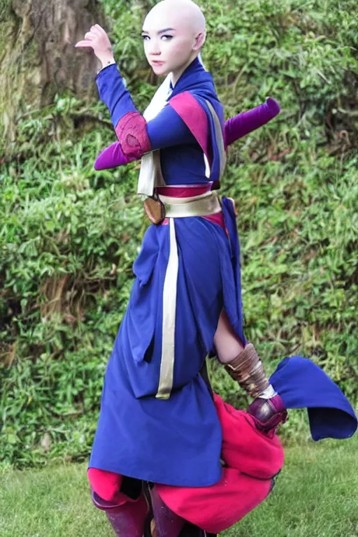 Image similar to full body photo of real - life suki from the last airbender, cosplay, high heels