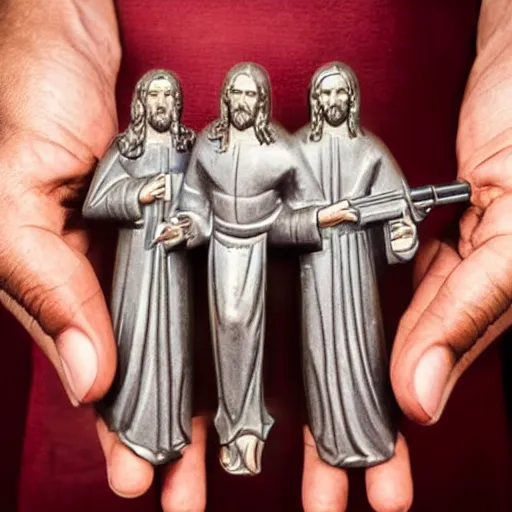 Image similar to jesus christ holding one pistol with each hand