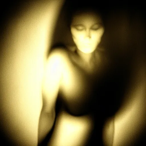 Image similar to a woman whos body is static losing frequency phasing out, dark eerie photo taken by digital hollywood