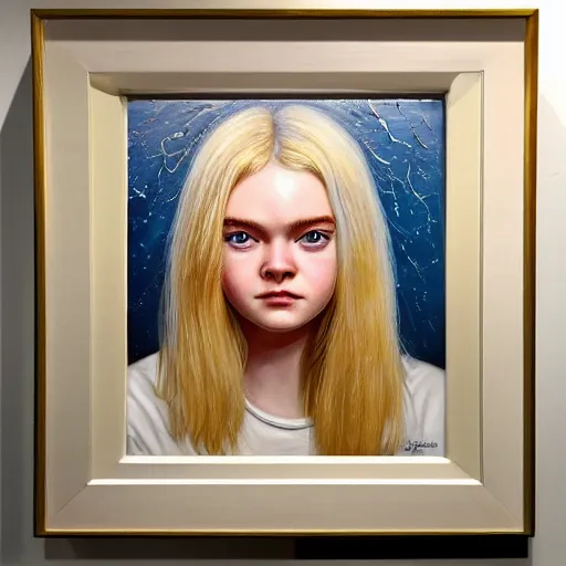 Prompt: professional painting of Elle Fanning in the style of Scott Listfield, head and shoulders portrait, symmetrical facial features, smooth, sharp focus, illustration, intricate, stormy weather, extremely detailed masterpiece,
