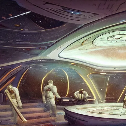Prompt: inside STAR TREK spaceship designed in ancient Greece, (SFW) safe for work, photo realistic illustration by greg rutkowski, thomas kindkade, alphonse mucha, loish, norman rockwell