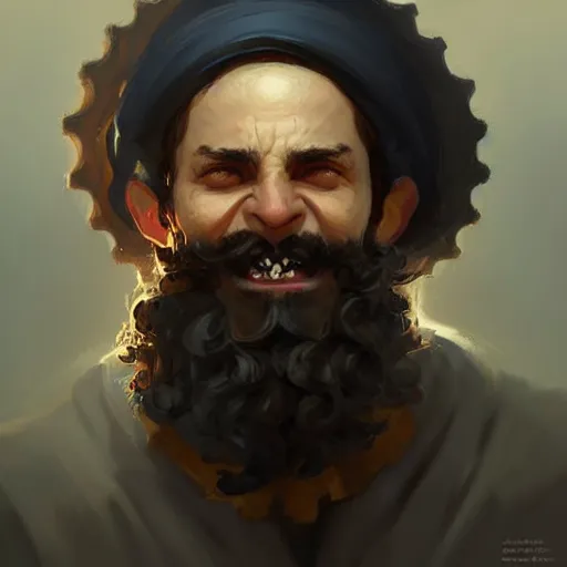Prompt: a happy merchant jew wearing kippah!!!, evil, tricky, black curly beard, black curly hair, black eyes, hooked nose, by greg rutkowski, artstation, by artgerm, by wlop
