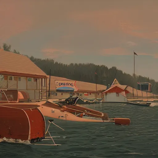 Image similar to yachting club by simon stalenhag