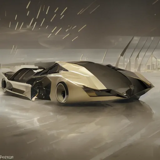 Image similar to car : motherboard forms in the style of zaha hadid architecture sci-fi futuristic setting ultra realistic photography, keyshot render, octane render, unreal engine 5 render , high oiled liquid glossy specularity reflections, ultra detailed, golden hour 4k, 8k, 16k in the style ofblade runner 2049 Cyberpunk 2077 ghost in the shell thor 2 marvel film : tilt shift: sharp focus