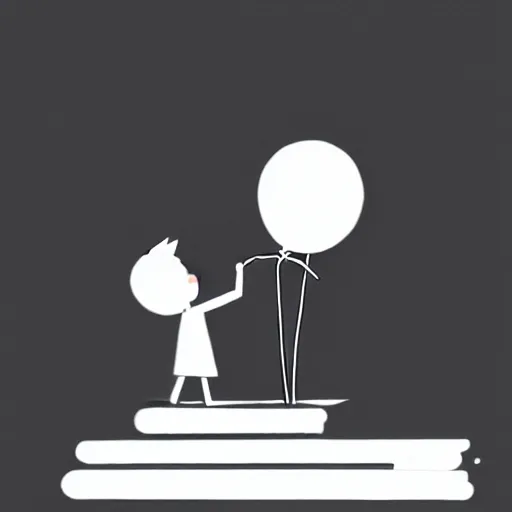 Image similar to book illustration of a balloon character holding a floating human by a string, book illustration, monochromatic, white background, black and white image