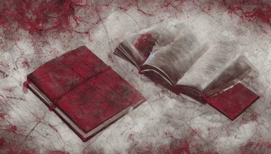 Prompt: old red dusty closed book covered by cobwebs on a dusty marble floor, hyperdetailed, artstation, cgsociety, 8 k