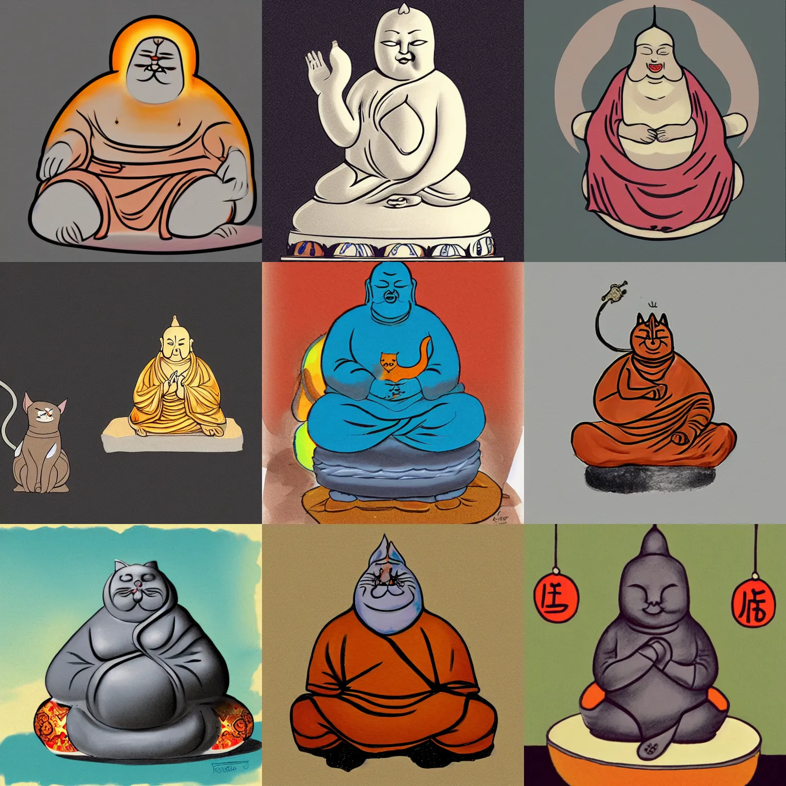 Prompt: budai with cat, concept art