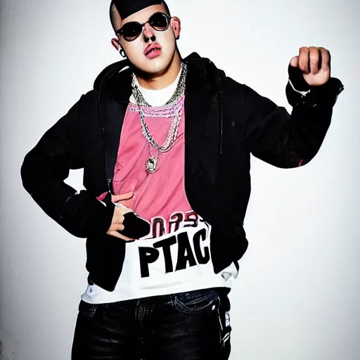 Prompt: a photo of Benito Antonio Martínez Ocasio, artistically known as Bad Bunny, is a Puerto Rican rapper, singer, songwriter and actor. His style of music is generally defined as Latin trap and reggaeton, but he has also performed other genres such as rock, kizomba, and soul