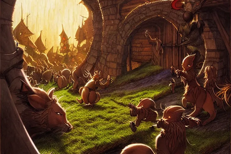 Image similar to an epic scene from redwall by brian jacques, detailed, fantasy concept art, cinematic lighting, beautiful