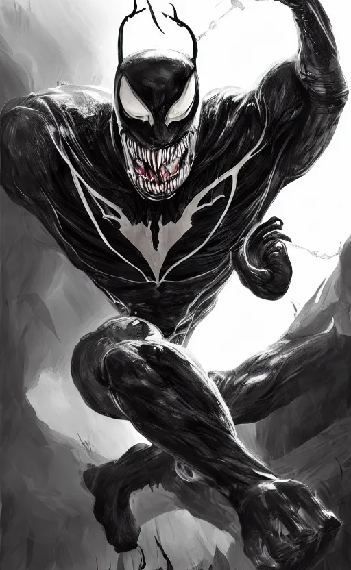 Image similar to venom as batman, dynamic lighting, photorealistic fantasy concept art, trending on art station, stunning visuals, terrifying, creative, cinematic