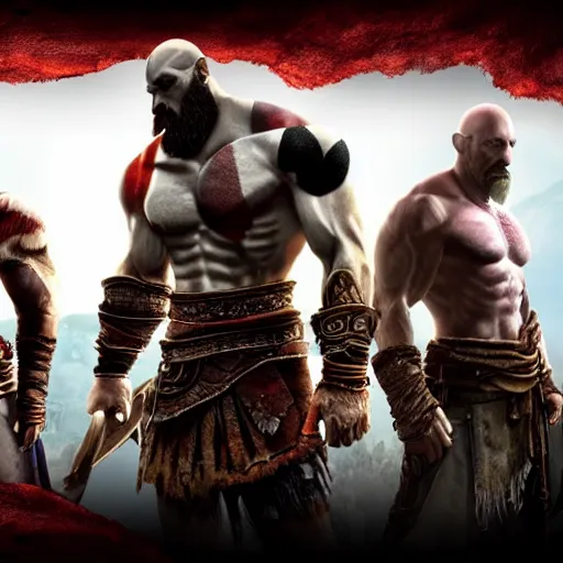 Image similar to screenshot of the game God of War with Kratos and Walter White standing next to eachother