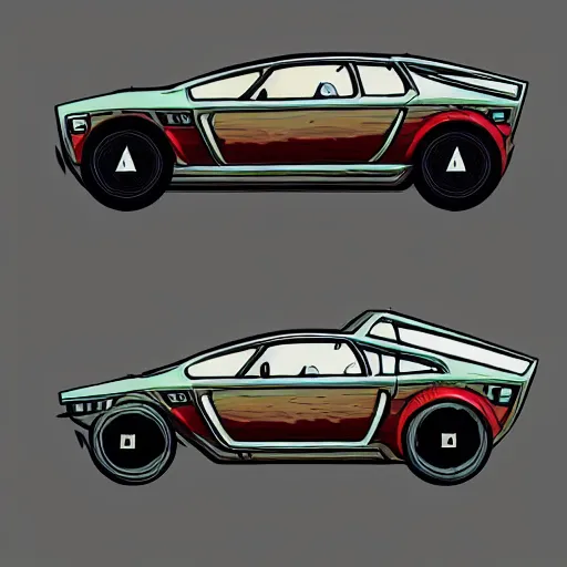 Prompt: darkest dungeon art style retrofuturism car concept