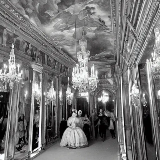 Image similar to a victorian style party in the hall of mirrors