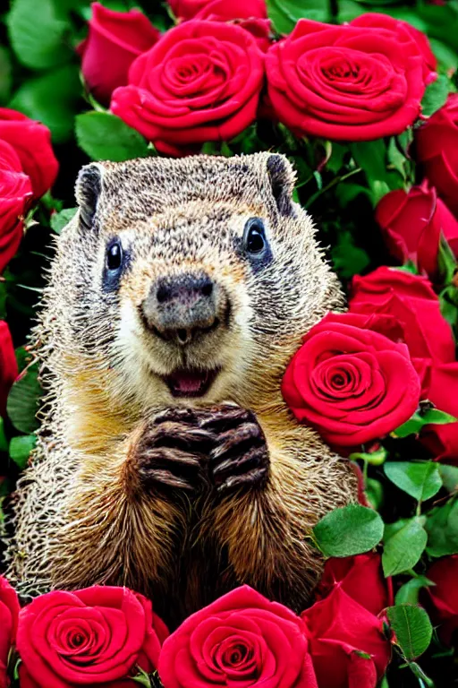 Image similar to groundhog with bouquet of roses photo portrait valentine's day