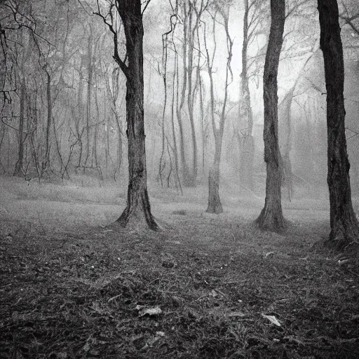 Prompt: a landscape by the blair witch project | horror themed | creepy