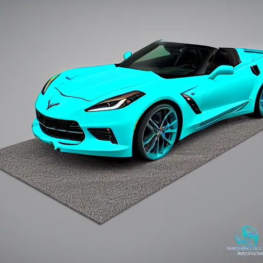 Prompt: a small dark luminous turquoise color water sculpture is hybrid of a corvette convertible, luminous dark turquoise color water masquerades as a corvette convertible, viscous, reflective, monochromatic, digital art
