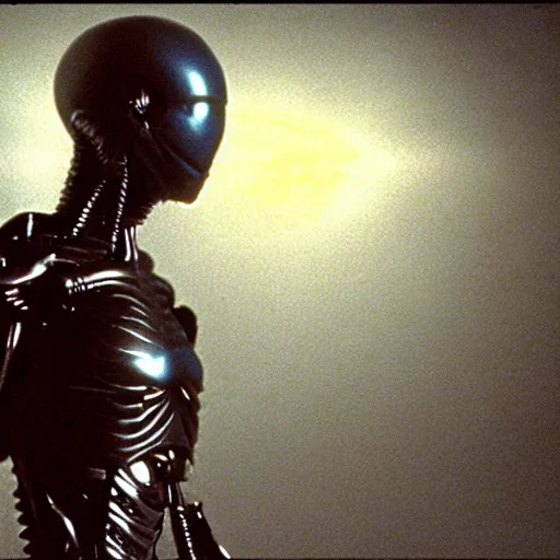 Image similar to movie still of a alien cyborg, cinematic composition, cinematic light, criterion collection, by ridley scott and david lynch,