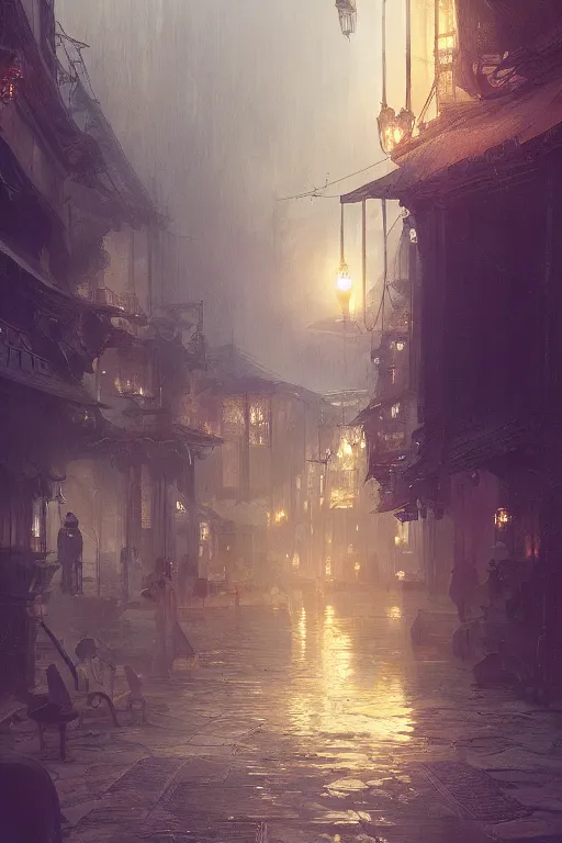 Image similar to inside the antique city of Avalon at dusk, intricate, elegant, volumetric lighting, digital painting, highly detailed, artstation, sharp focus, illustration, concept art, ruan jia, steve mccurry