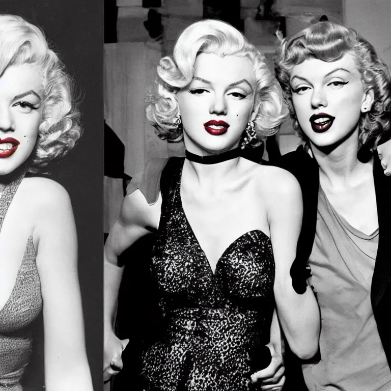 Image similar to marilyn monroe and taylor swift commiting crime together