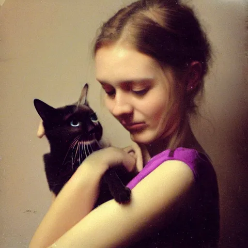 Prompt: intimate picture of a young woman with a cat