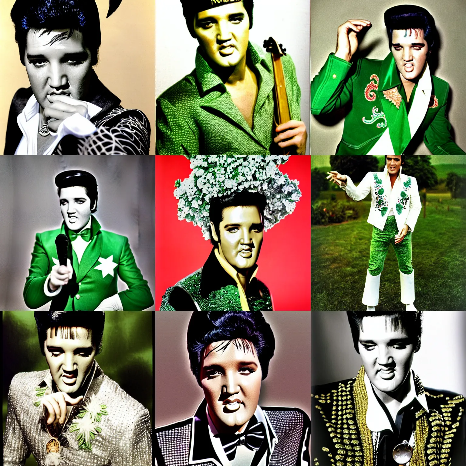 Prompt: elvis presley dressed as parsley!!!!, herb, intricate detailed, color photo by terry oneill