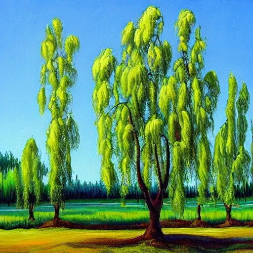 Image similar to oil painting of a willow tree grove by Bob Ross