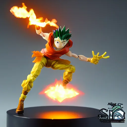 Image similar to gon freecss making a fireball, action figure, studio lighting, product shoot, hunterxhunter