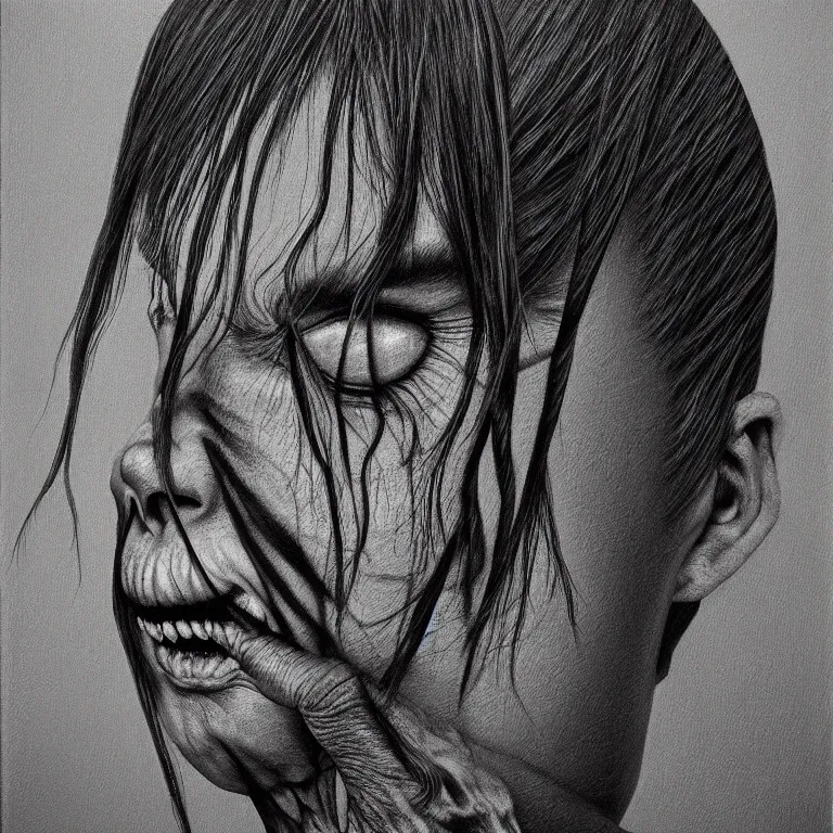 Prompt: terrors endured, sleep paralysis. by junji ito, hyperrealistic photorealism acrylic on canvas