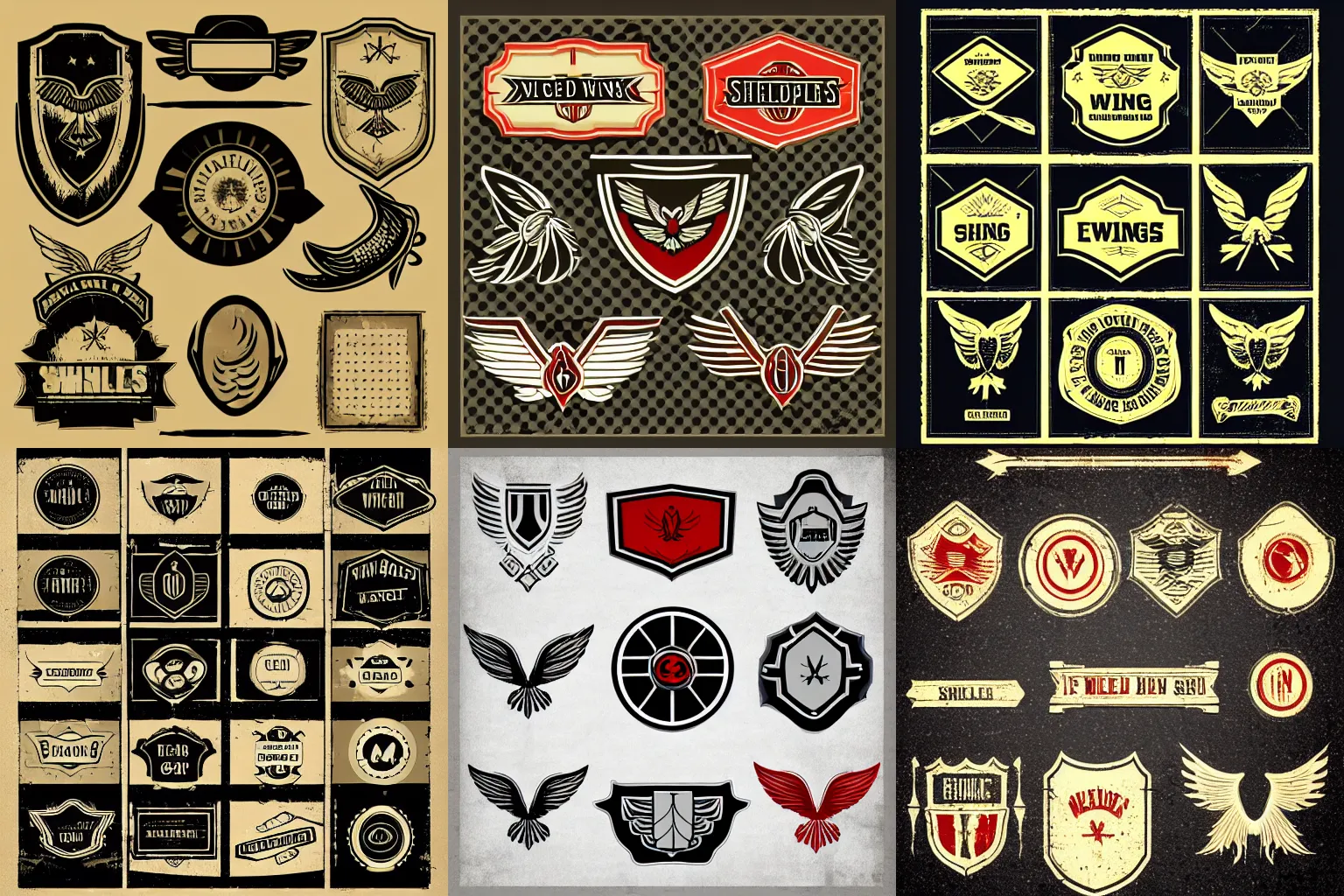 Prompt: shield and wings retro grunge vector asset pack