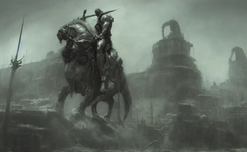 Prompt: ancient arena gladiator, beksinski, wayne barlowe, ruan jia, dark soul concept art, for honor charector concept art, the hobbit concept art