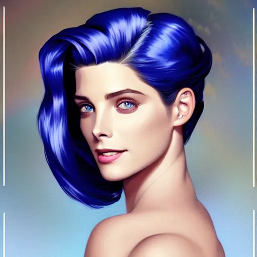 Image similar to Ashley Greene's face combined with Grace Kelly's face with blue hair as Sailor Moon, western, D&D, fantasy, intricate, elegant, highly detailed, digital painting, artstation, concept art, matte, sharp focus, illustration, art by Artgerm and Greg Rutkowski and Alphonse Mucha
