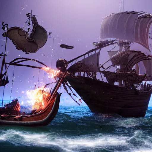 Prompt: pirate ship battle in a bath tub, highly detailed, cinematic lighting, render, fantasy