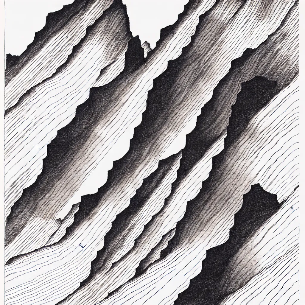 Image similar to slot canyons by moebius, minimalist ink drawing with long lines