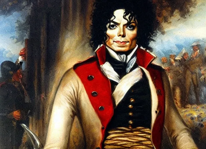 Image similar to romanticism painting of michael jackson during the french revolution