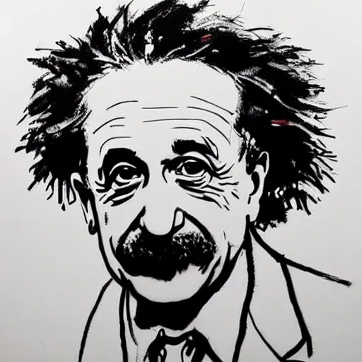 Prompt: Albert Einstein, drawn by Guy Denning