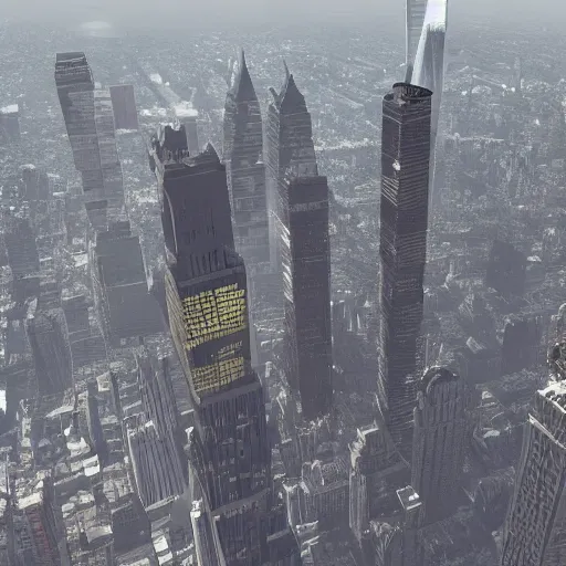 Prompt: alien mothership crash site into new york city skyscraper surrounded by fbi trending on artstation digital paint 4 k render