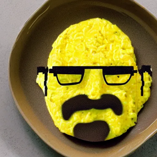 Image similar to Photo of scrambled eggs in the shape of Walter White's face