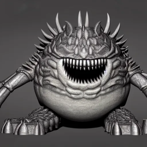 Image similar to cute chthonic fluffy monster by Giger, vray render, 50mm lens, bottom angle