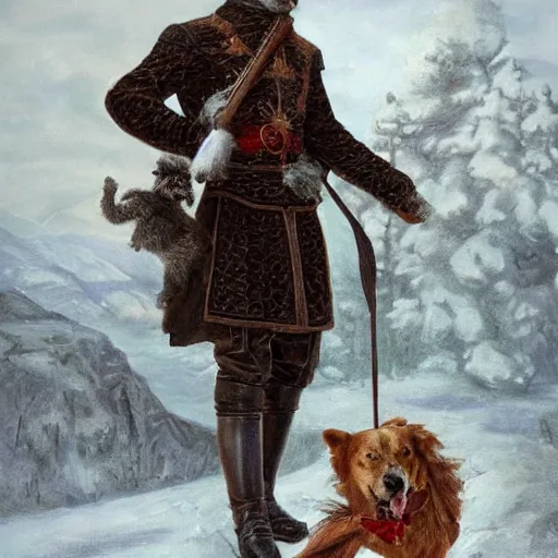 Image similar to Photo of Russian Tsar Nicholas 2 taking dragon from game of thrones on a lead as a dog, photorealism,