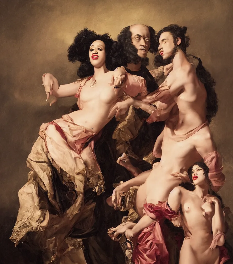 Image similar to portrait of cardi b and offset in the style of roberto ferri