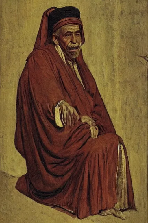 Image similar to a closer hero portrait of a a very old egyptian priest with very piercing eyes, very charismatic. in old egypt. masterpiece, dramatic light and shadow, saturated colors, ciaroscuro. painted by carl larsson