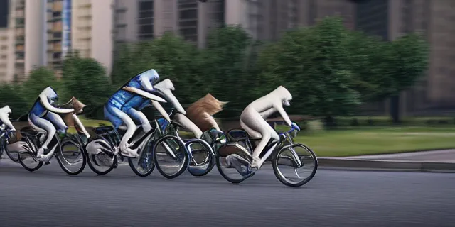 Image similar to group of cats on bikes, octane render, highly detailed