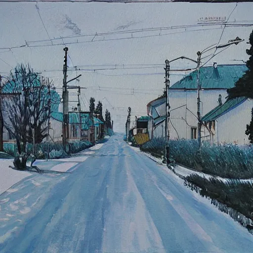 Image similar to “A detailed painting of Russian suburbs by Hayao Miazaki”