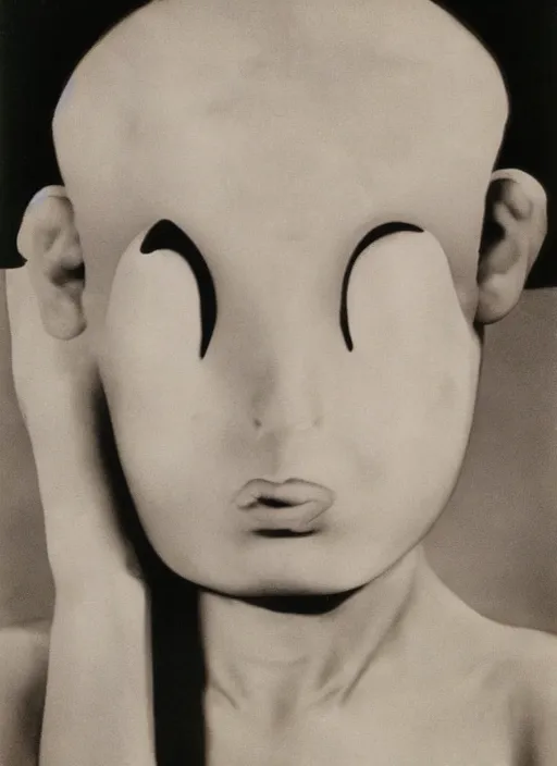 Image similar to Portrait of a cyclops girl, surreal photography by Man Ray