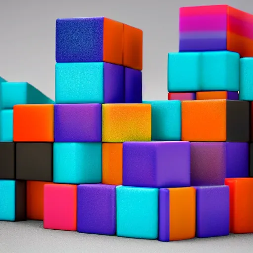 Image similar to an axonometric isometric photo of a stack of multi coloured individual resin blocks. the blocks are made of a satin resin. photorealistic, architectural model, octane render, path tracing