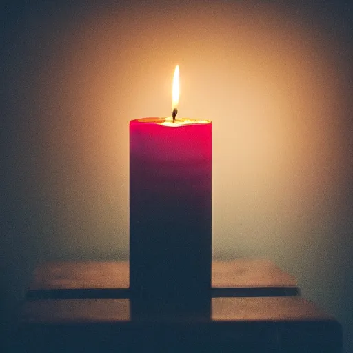 Image similar to dslr, candle that is lit on a table, in a candle holder, in a dark room, eerie glow, extreme quality, real photo, real camera, moody lighting, 8 k