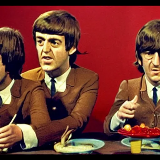 Prompt: stills from the beatles movie in puppets by gerry anderson, vintage film, 1 9 6 0 s