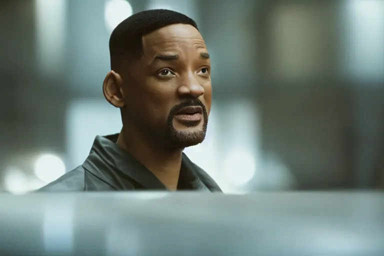 Image similar to cinematic still of will smith in Blade (2001), XF IQ4, f/1.4, ISO 200, 1/160s, 8K, RAW, dramatic lighting, symmetrical balance, in-frame, highly accurate facial features